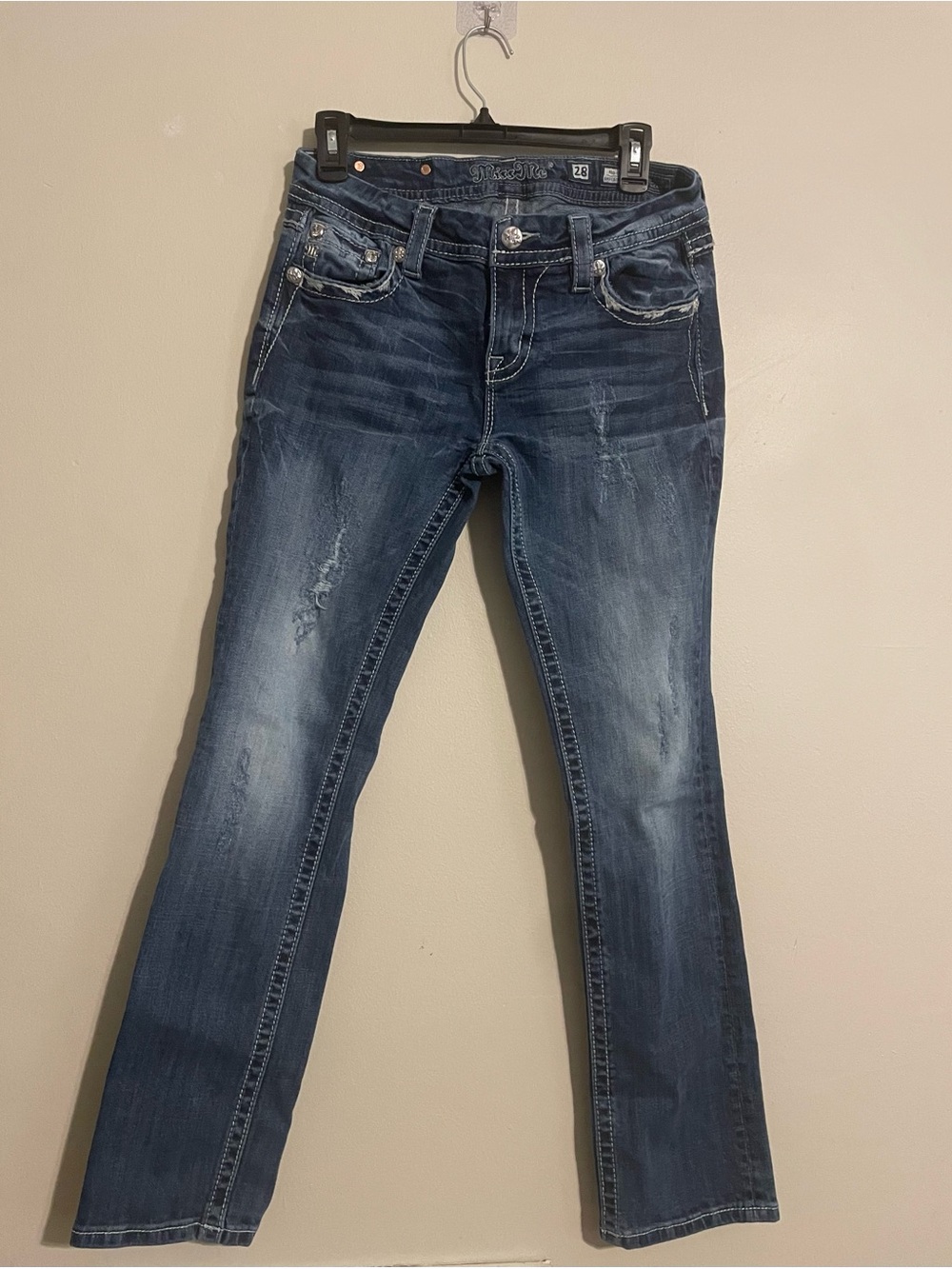 Miss Me Dark Blue Bootcut Jeans with Fading